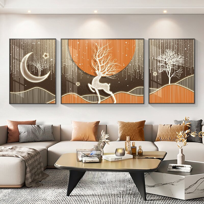 YUANSHU | Luxury Living Room Decor Modern Minimalist Sofa Background Wall Art Triptych ราคา 2,910 บาท*ส่งฟรี