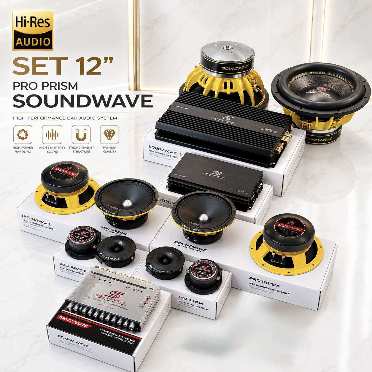 อุปกรณ์ประดับยนต์และชิ้นส่วนยานยนต์ SOUNDWAVE (ซาวด์เวฟ) SOUNDWAVE (ซาวด์เวฟ) ชุดเครื่องเสียงรถยนต์ 12 นิ้ว Pro Prism Soundwave Hiend เครื่องขยายเสียง D Sw-3500Id 3500 วัตต์ออกแบบในเกาหลี ราคา 18,990 บาท*ส่งฟรี