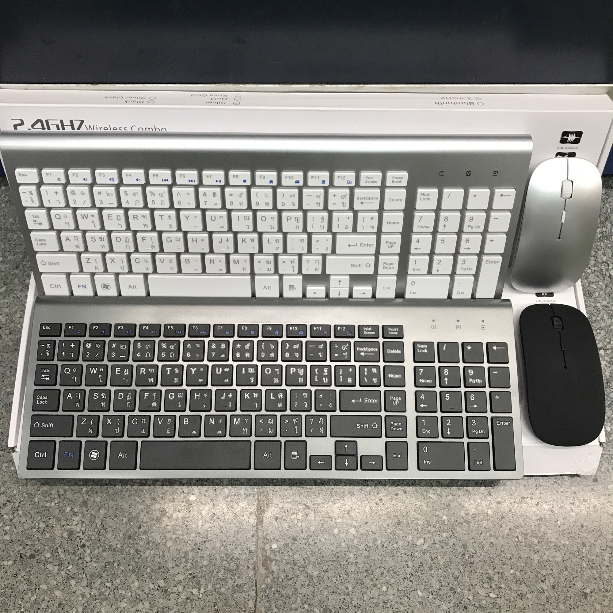 [Wireless Office Keyboard] ชุดเมาส์ คีย์บอร์ด ไร้สาย (สีขาว/ สีดํา) แป้นพิมพ์ไทยอังกฤษ Wireless  EN/TH English and Thai Layout PC keyboard ULTRA THIN 2.4G Wireless USB Combo Keyboard+Mouse for PC Smart TV