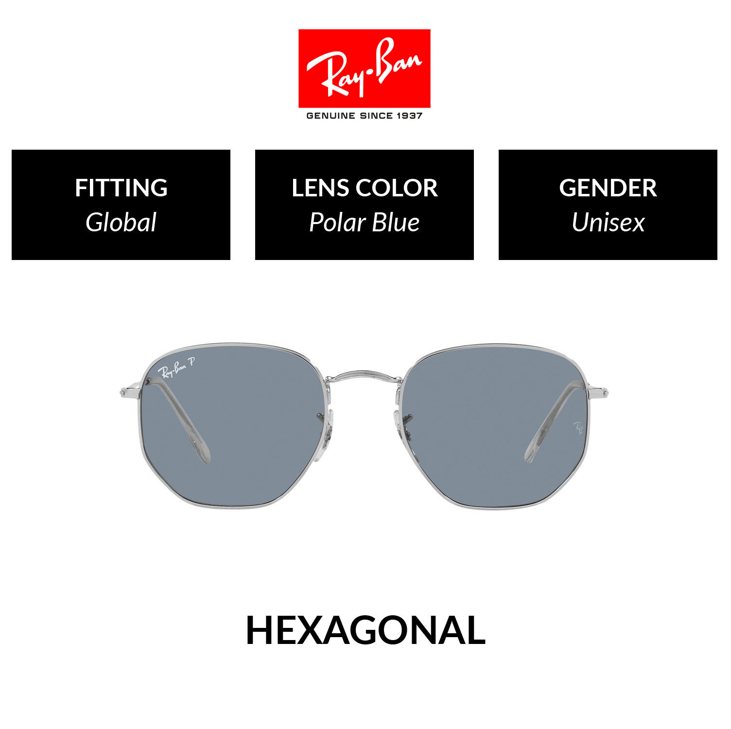 RAY-BAN HEXAGONAL POLARIZED - RB3548N 003/02 - Sunglasses ราคา 8,750 บาท*ส่งฟรี