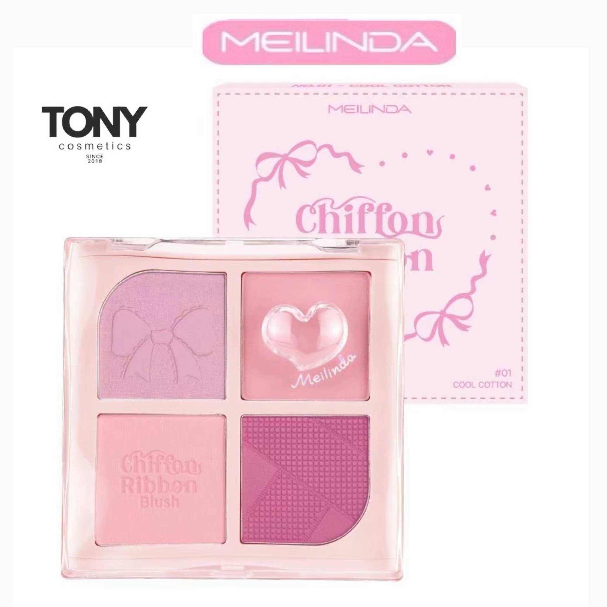 Meilinda Chiffon Ribbon Blush, 4-Color Blush, 4 Compartments, Melinda Chiffon Ribbon Blush Mc5102 ราคา 199 บาท*ส่งฟรี