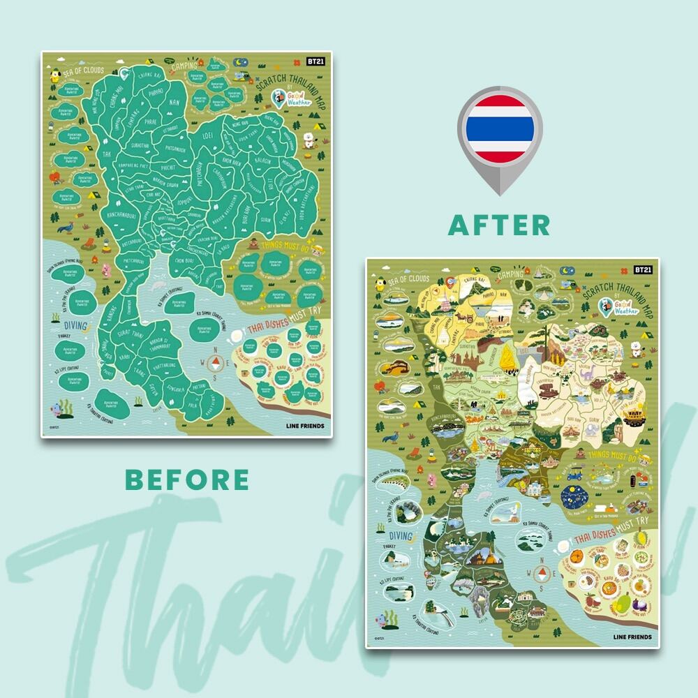 แผนที่แบบขูดได้ ประเทศไทย Scratch Map Thai ดีไซน์น่ารัก (แถมฟรีปิ๊กขูด