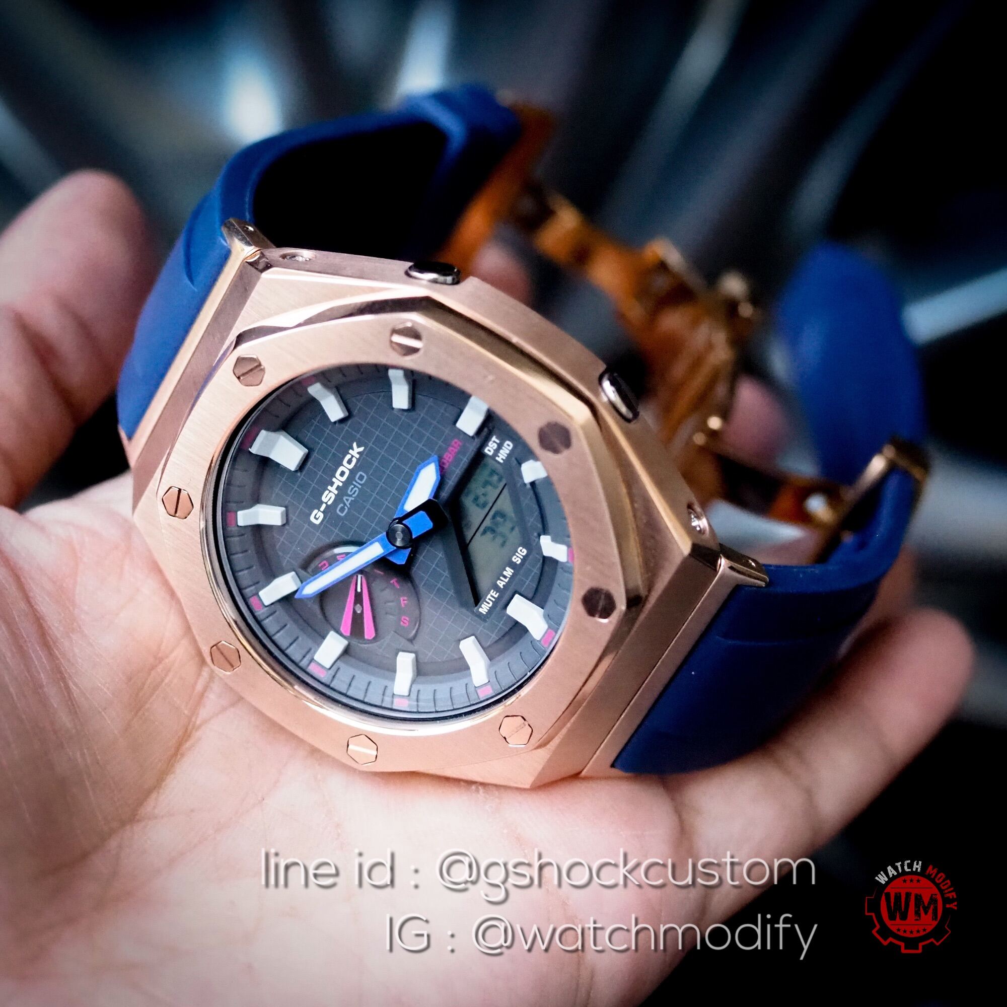 g shock navy blue rose gold