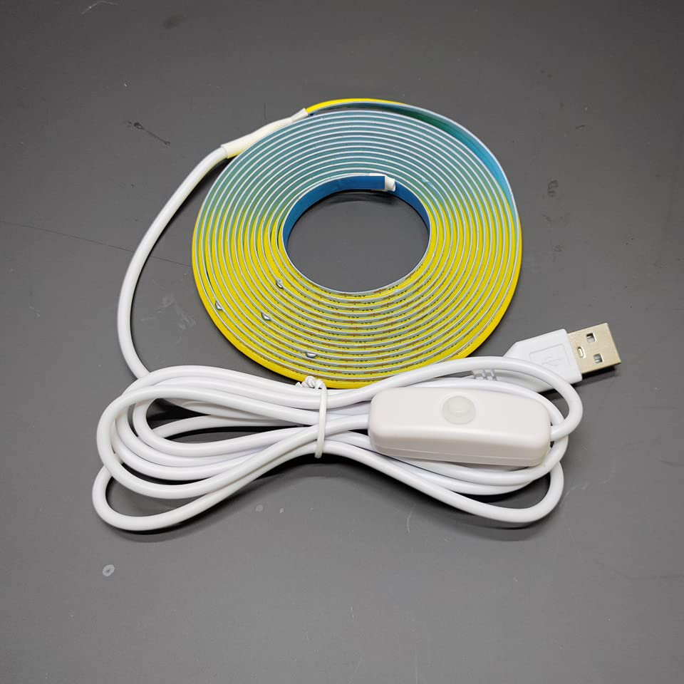 แถบไฟ LED COB ยืดหยุ่น 5V แสงสม่ำเสมอ ปรับได้ พร้อมแหล่งจ่ายไฟ USB