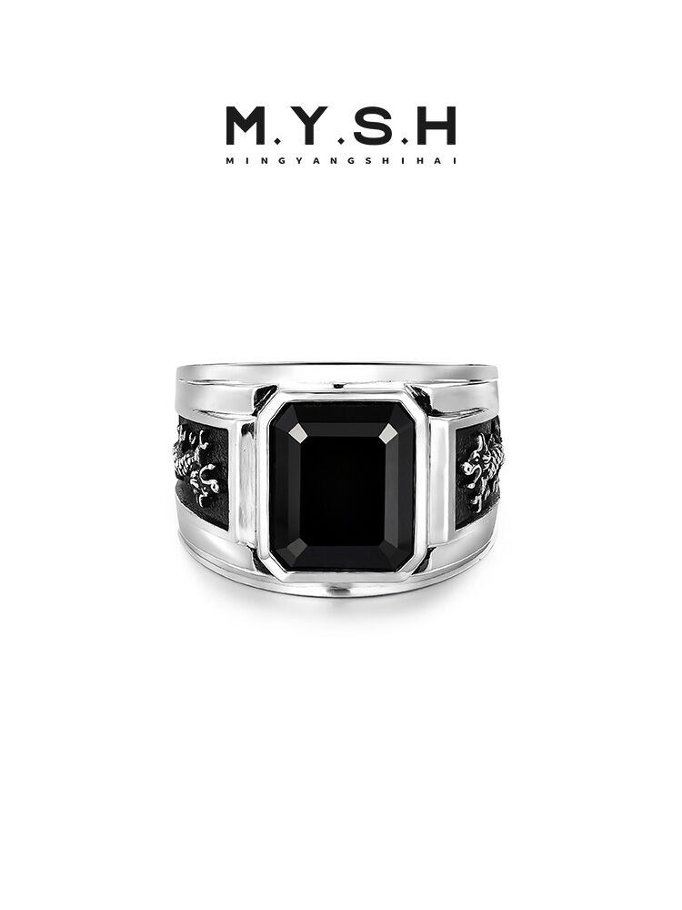 MINGYANGSHIHAI | Silver Natural Black Onyx Square Stylish Ring ราคา 6,798 บาท*ส่งฟรี