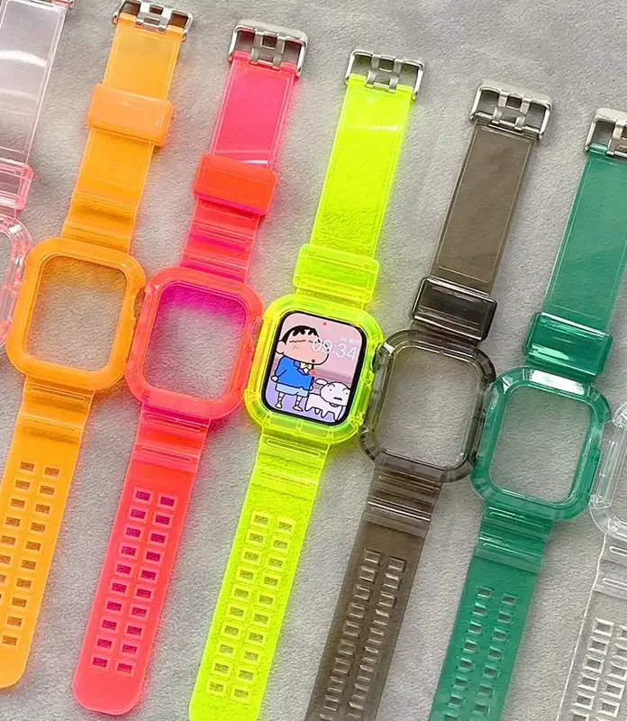 ภาพสินค้าพร้อมส่ง สายซิลิโคนแบบใสใส พร้อมเคสในตัว สไตล์ Casio ใช้ได้กับ Apple Watch Series 7 6 5 4 3 2 1 Se Smart Watch X8Max HW22Plus X7 T500 TK800 HW67plus HW37 K7Pro จากร้าน Creative Cases บน Lazada ภาพที่ 1