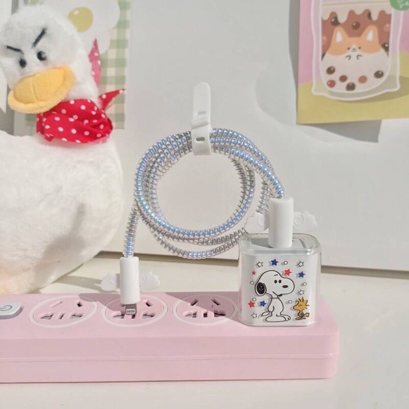 ?พร้อมส่ง?Appleชุดถนอมสายชาร์จลายการ์ตูนน่ารัก/เคสTPUหัวชาร์จ5Wกับ18W/20W