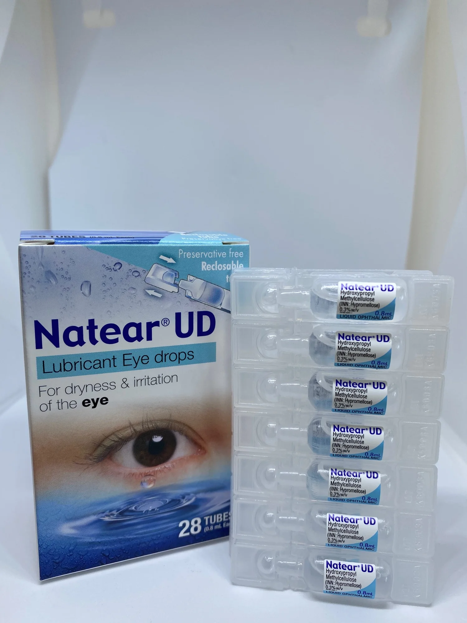 Natear UD 28 หลอด น้ำตาเทียม ไม่มีสารกันเสีย ปริมาตร 0.8 ml 28 ชิ้น exp 08/2022