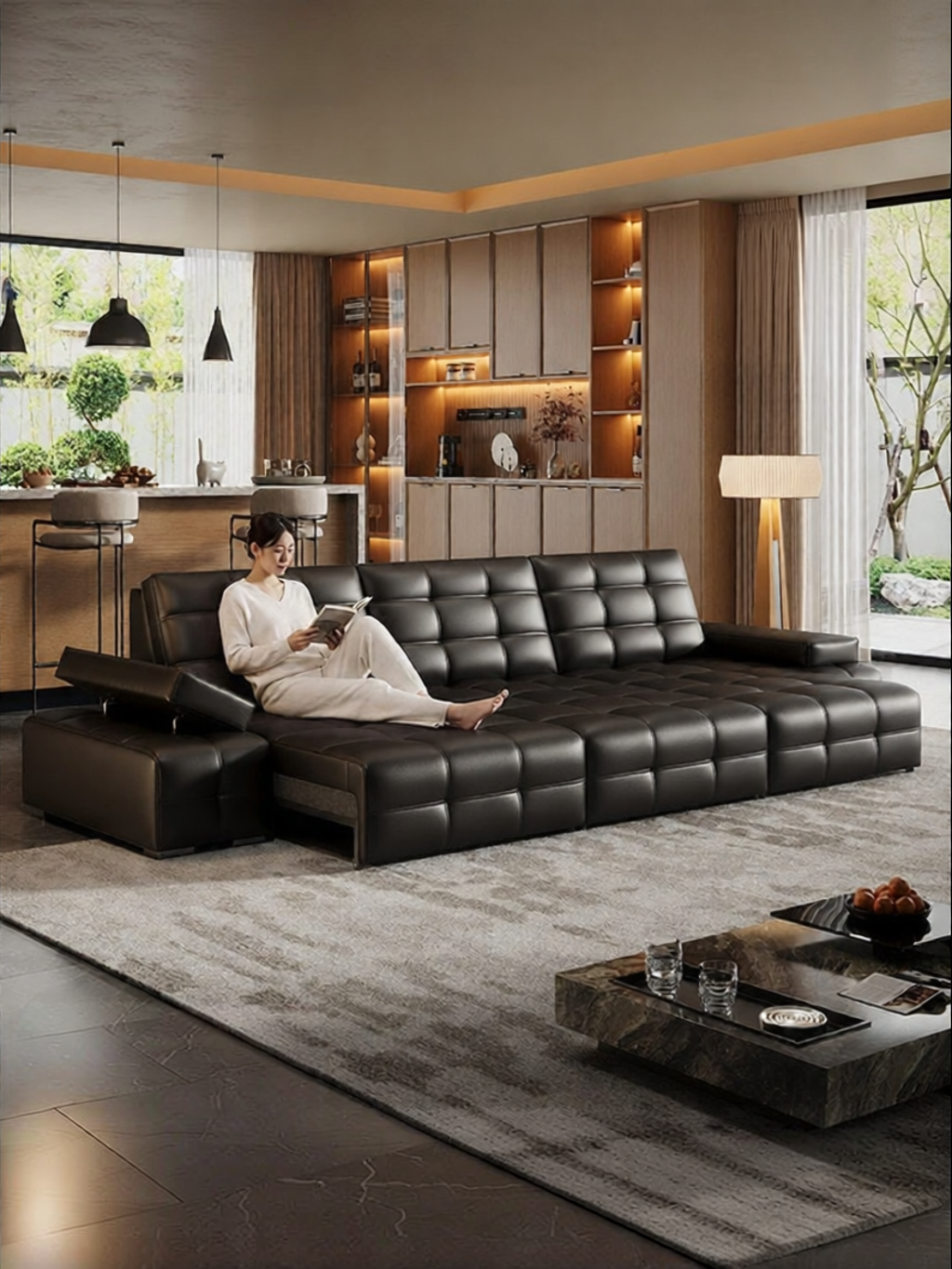 LFF | Electric Reclining Adjustable Genuine Leather Sofa Bed