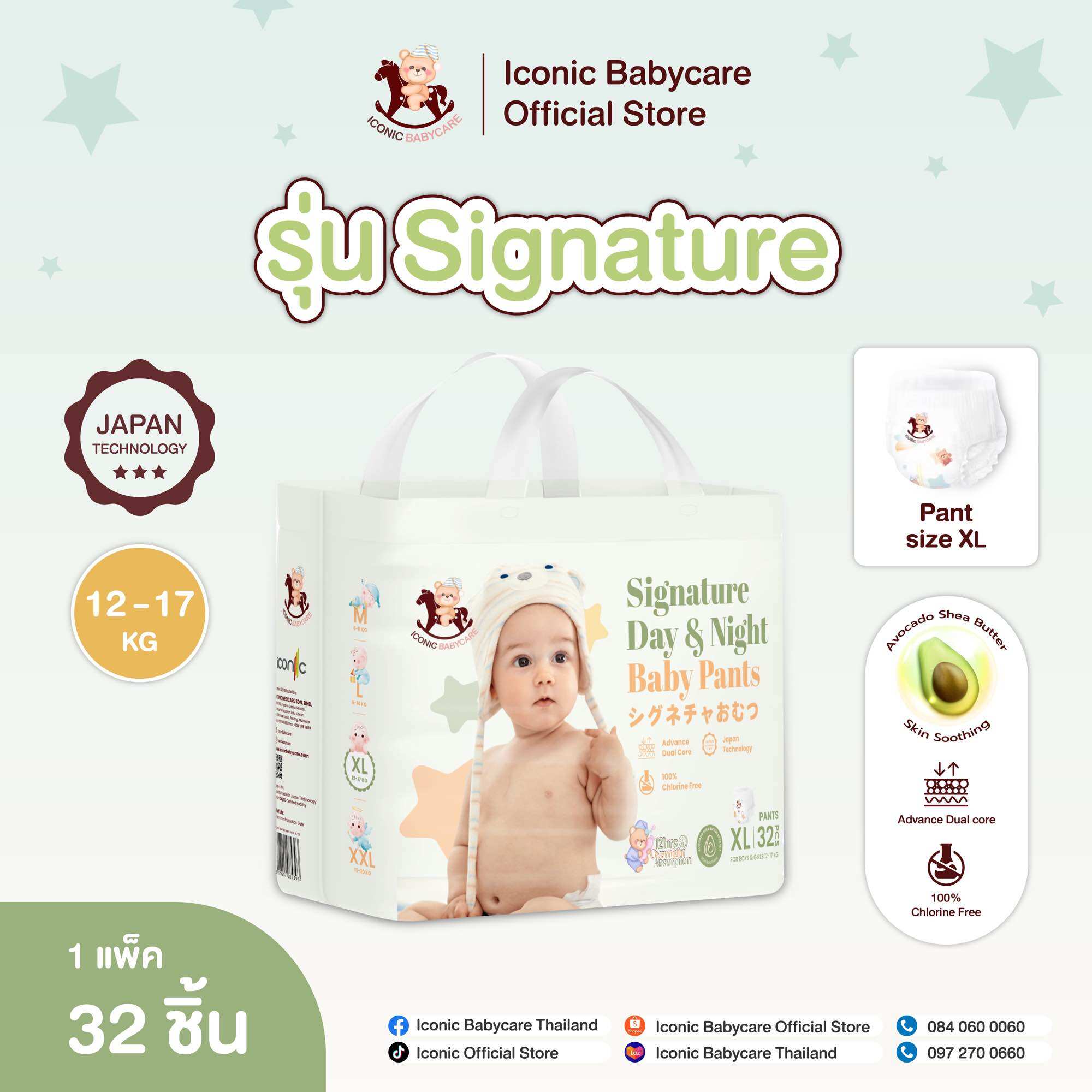 ผ้าอ้อม Iconic babycare รุ่น Signature แบบกางเกง แนะนำใช้กลางคืน 1 แพค ราคา 650 บาท*ส่งฟรี
