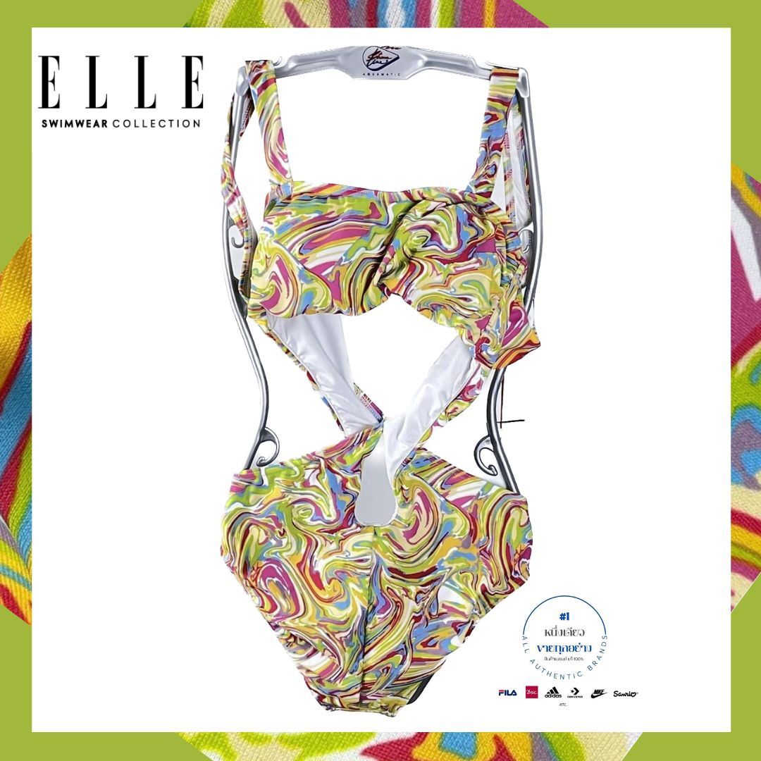ELLE Swimwear ชุดว่ายน้ำวันพีช ด้านหลังไขว้ Lazada.co.th