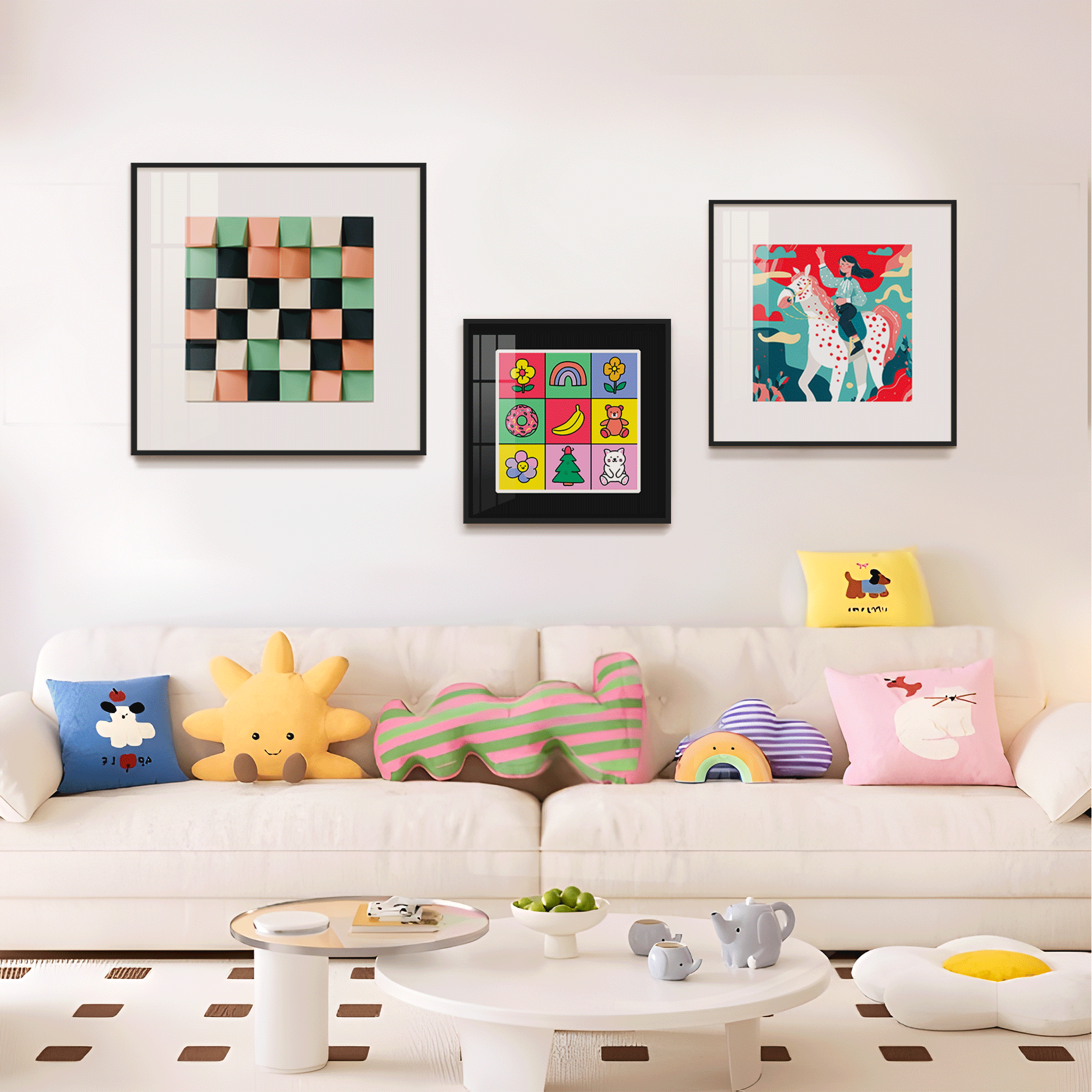 YIBIYIHUA | Creamy Style Dopamine Induced Sofa Background Wall Decoration Art Ins Style High End Living Room Art ราคา 3,773 บาท*ส่งฟรี