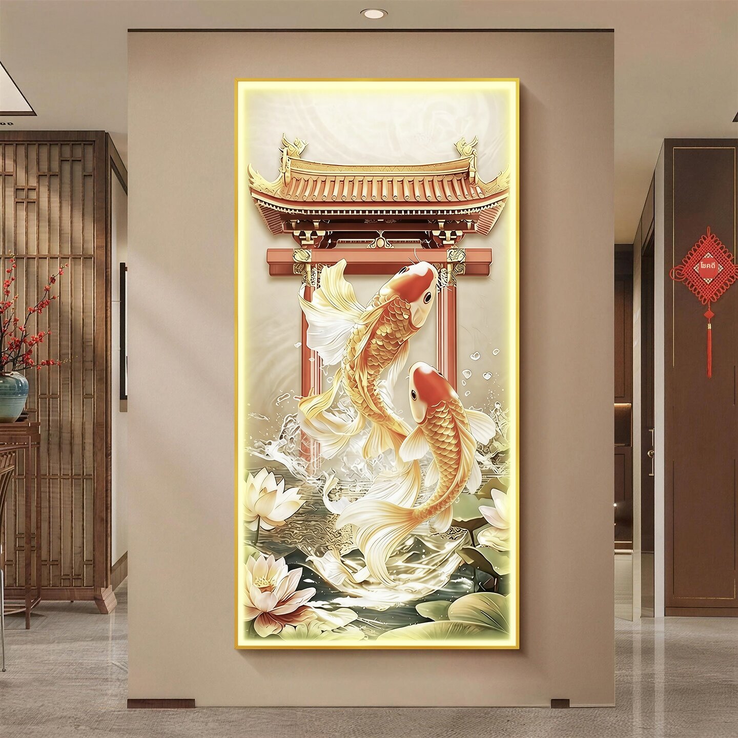 XIANGTUYIN | Led Lit Chinese Carp leaping over the Dragon Gate Decorative Wall Painting ราคา 4,003 บาท*ส่งฟรี