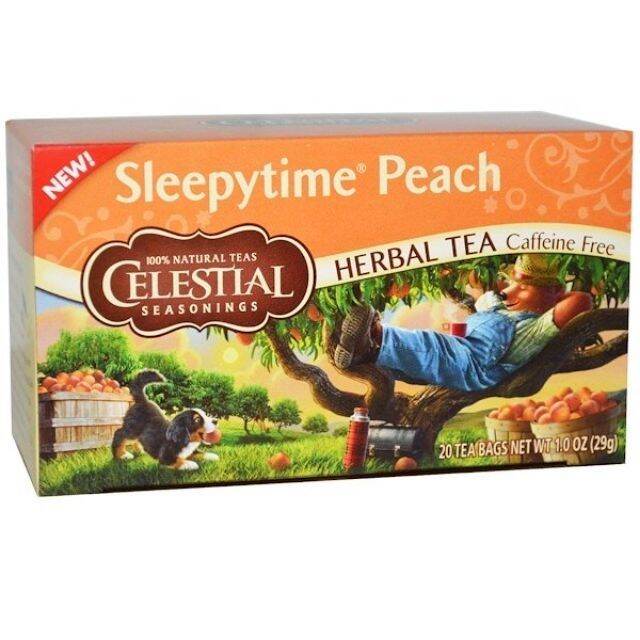 ชา Celestial Seasonings, Herbal Tea, Caffeine Free, Sleepytime Peach