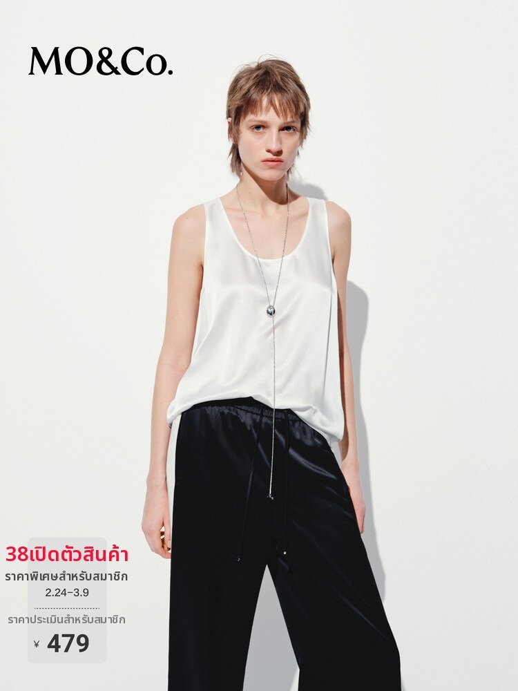 MO&Co. | Silk Blend Backless Top with Lustrous Finish and Loose U-Neck ราคา 3,769 บาท*ส่งฟรี
