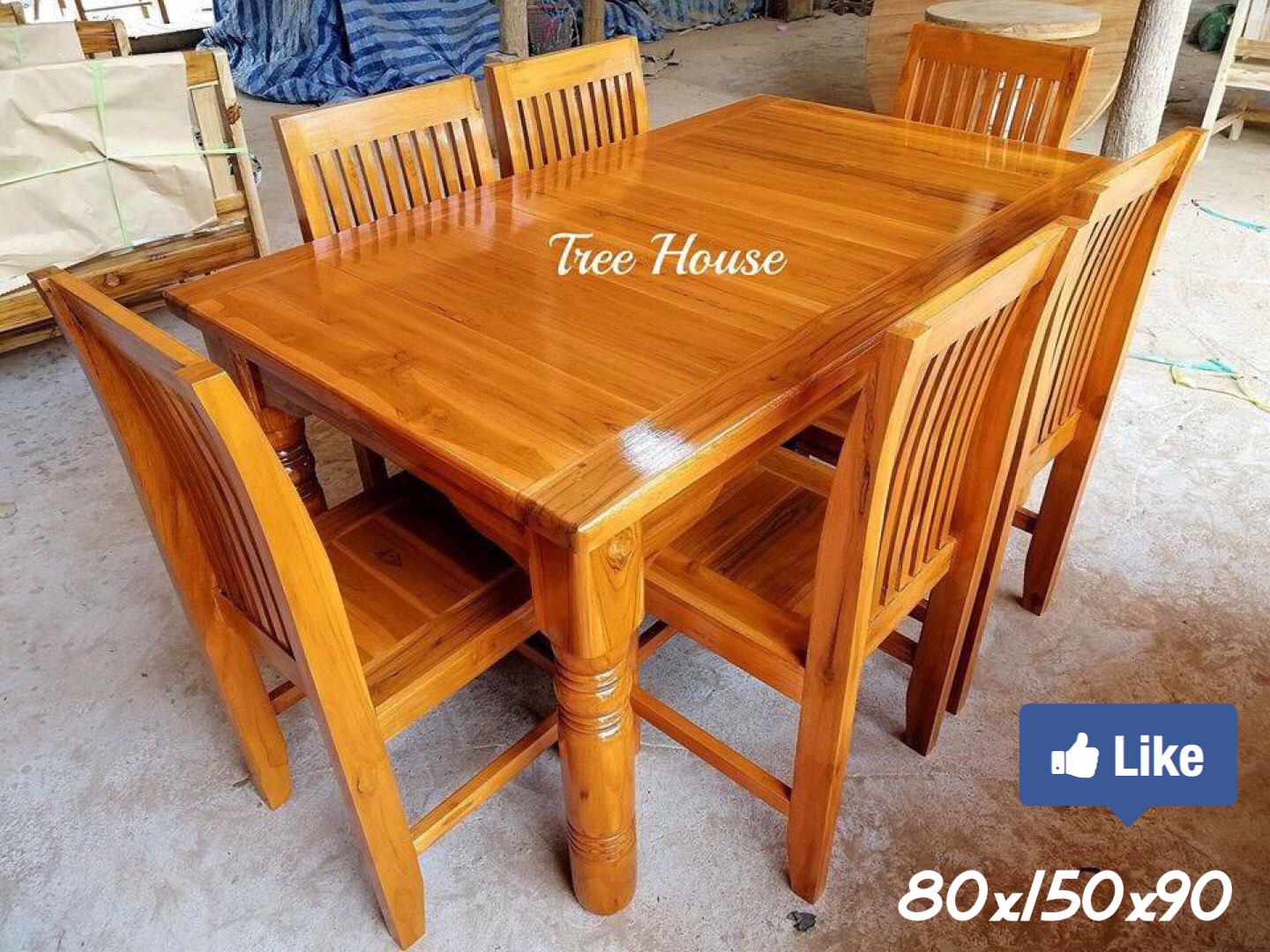ชุด​โต๊ะ​อาหารไม้สัก 90x150x80 cm พร้อมเก้าอี้ 6 ตัว (ฟรีค่าจัดส่ง) ร้าน.Tree House เฟอร์นิเจอร์และของแต่งบ้านไม้สัก