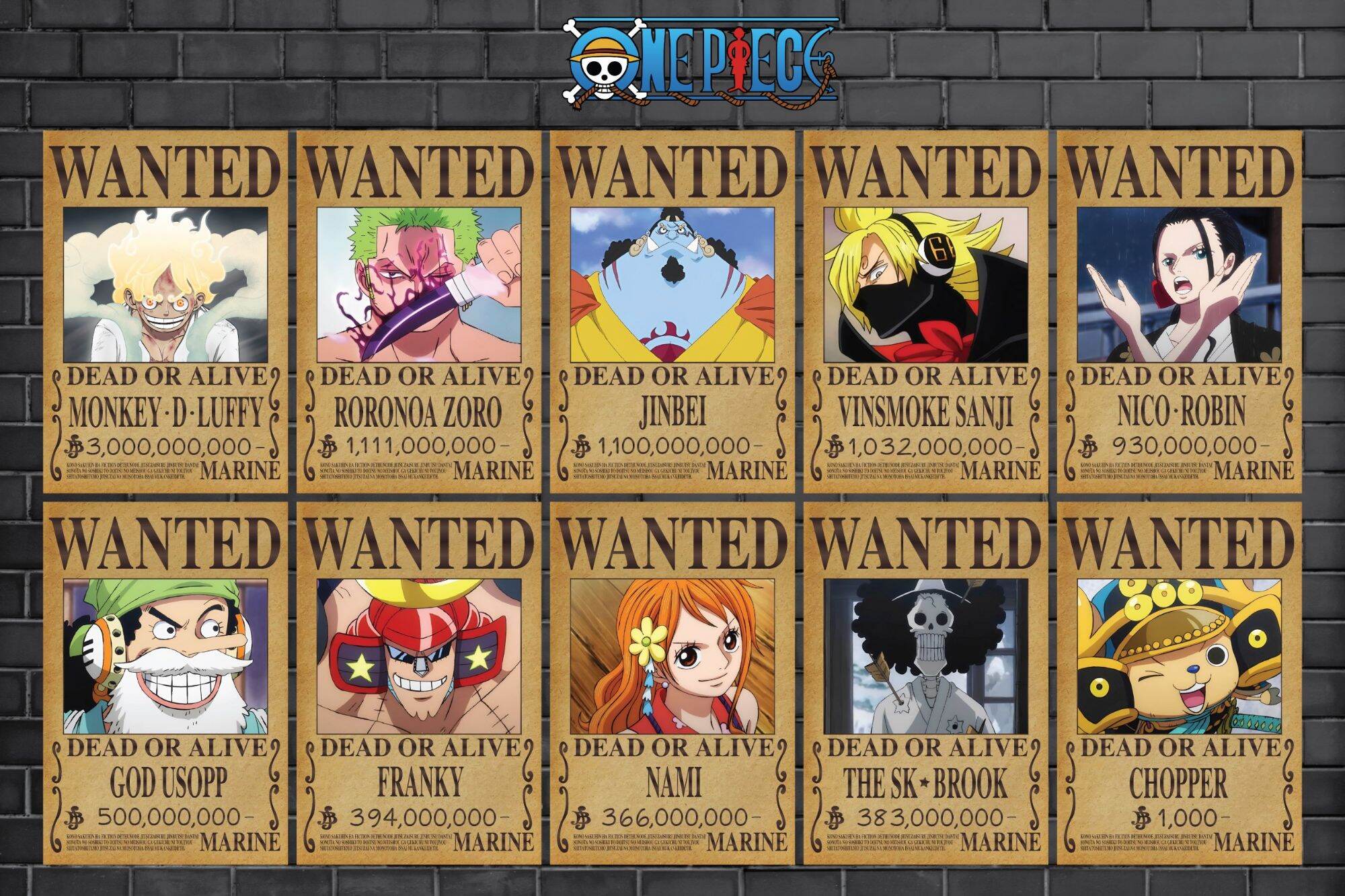 WANTED Onepiece โปสเตอร์ วันพีช ขนาดใหญ่ ใบค่าหัวล่าสุดของกลุ่มลูฟี่ ...