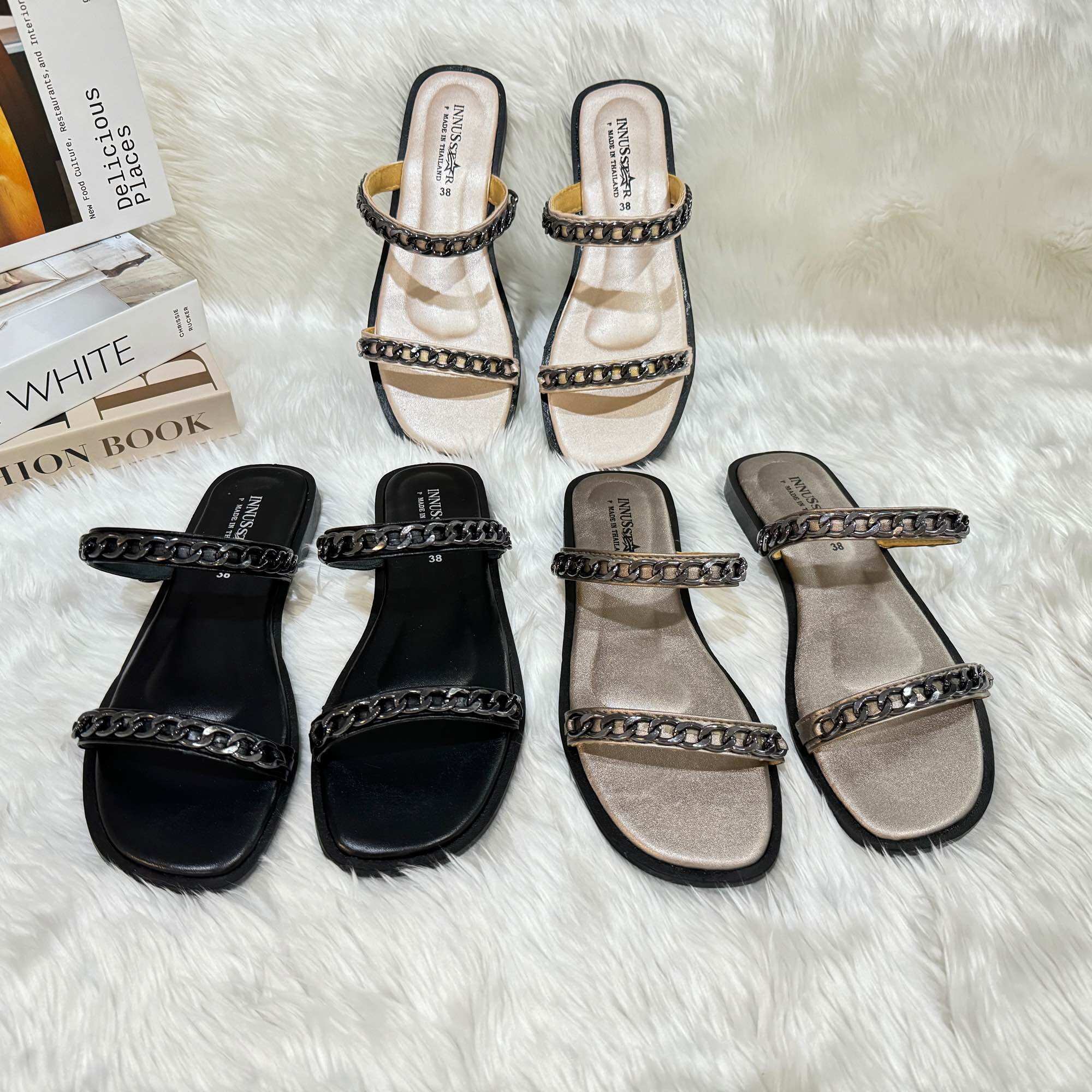 Women's Fashion Sandals with 2 Chain Straps