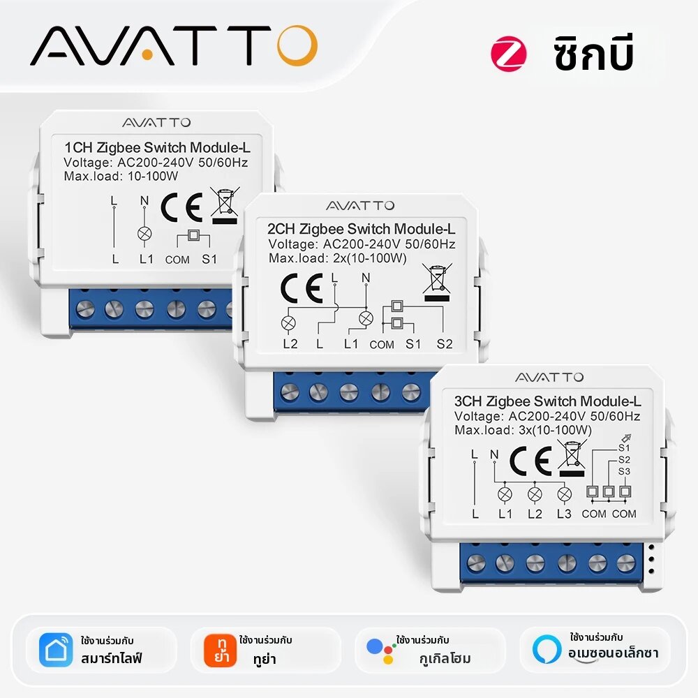 AVATTO | AVATTO Tuya ZigBee สวิตช์ไฟอัจฉริยะไม่มีรีเลย์แบบ Neutral Relay Module 1/2/3 Gang, แอป AVATTO รีโมทคอนโทรล, ทำงานร่วมกับ Alexa Google Home ราคา 288 บาท*ส่งฟรี