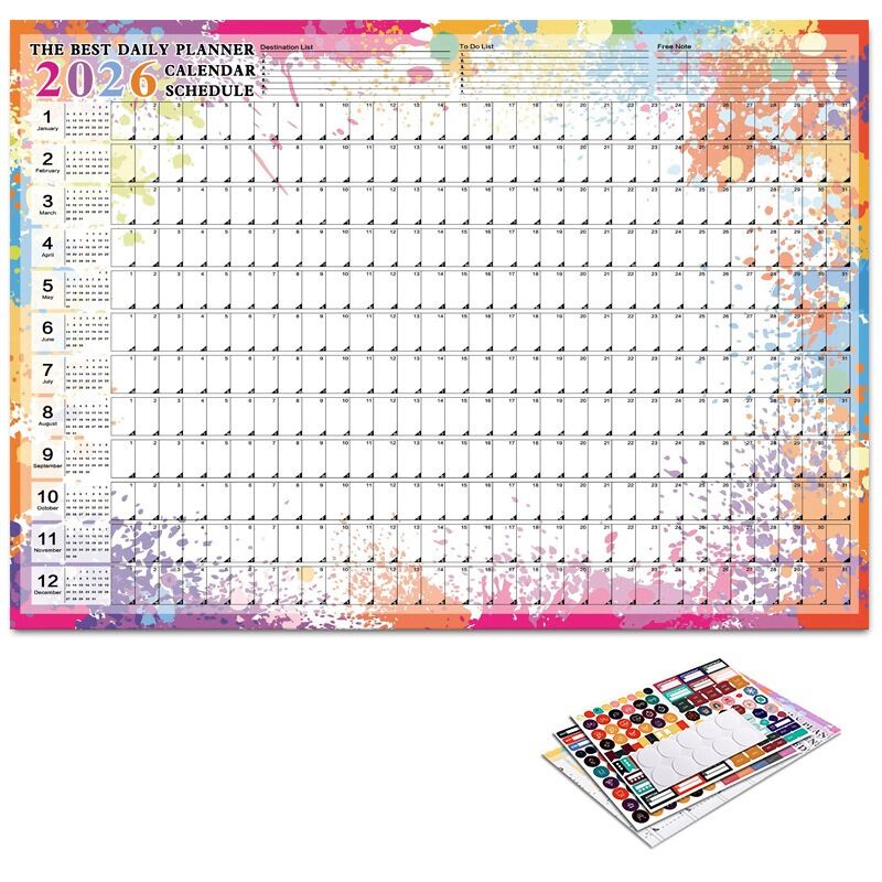 ปฏิทินติดผนัง 2026 รายปี ตารางรายวัน แผ่นกระดาษวางแผน แผน 365 วัน รายปี วางแผนแขวน รายสัปดาห์ แผ่นบันทึกวาระเดือน 12