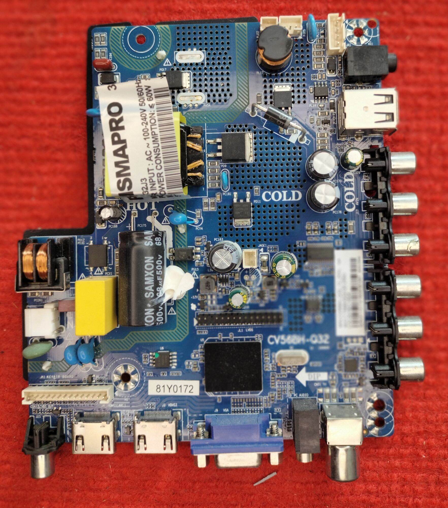 Tv Motherboard Prismapro 32J3, Passes Cv56Bh-Q32, 100% Genuine, Second Hand, Beautiful Condition, Tested before Sending, Insurance Included. ราคา 450 บาท*ส่งฟรี