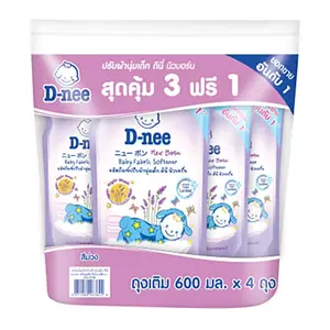 สินค้า ดีนี่ ผลิตภัณฑ์ปรับผ้านุ่มเด็ก สีม่วง 550 มล. x 3+1 ถุง.D-nee Baby Fabric Softener Night Wash 550 ml. x 3+1 Bags