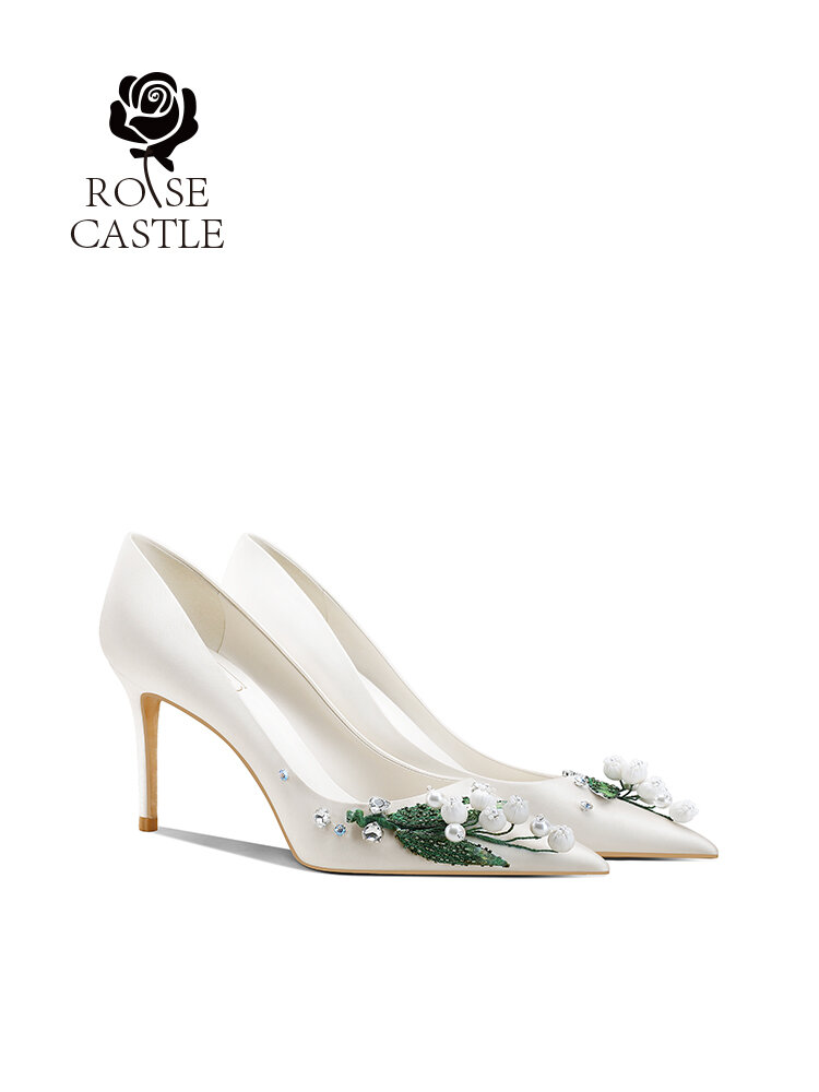 เรียบหรู ผ้าซาติน รองเท้าส้นสูงสําหรับงานหมั้นและงานแต่งงาน เดรส Es Rosecastle Bellflower Shoes สีขาว หลัก เดรส รองเท้าเจ้าสาว ราคา  25,777 บาท*ส่งฟรี