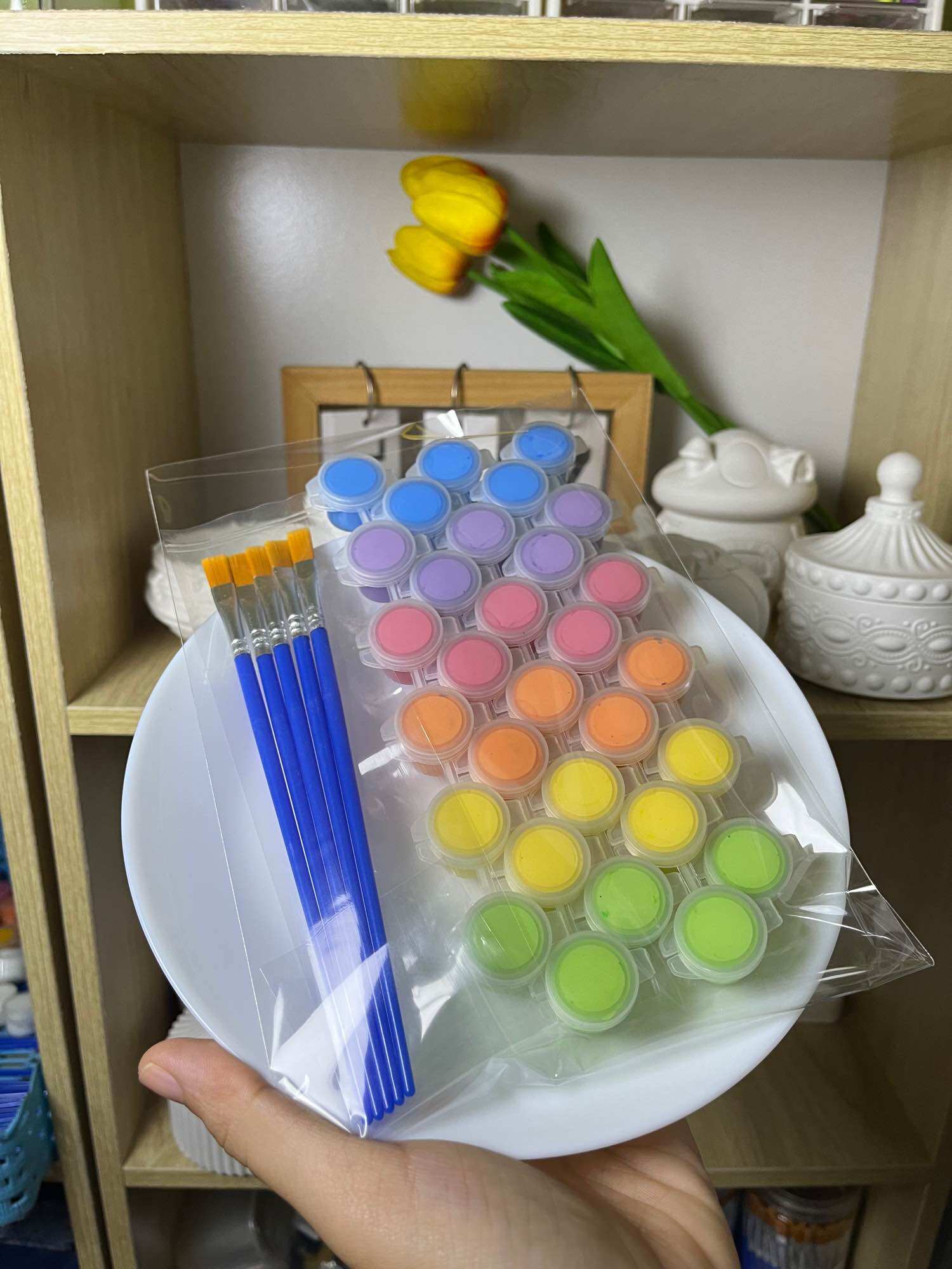 ชุดสีอะคริลิค แถมพู่กัน สีปลอดสาร ระบายสีปูนปั้น ภาพวาด