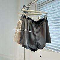 CHOEFULYN | กางเกงขาสั้นผ้าซาตินอะเซเตทสีบล็อกสูงสุดสำหรับใส่ลำลอง