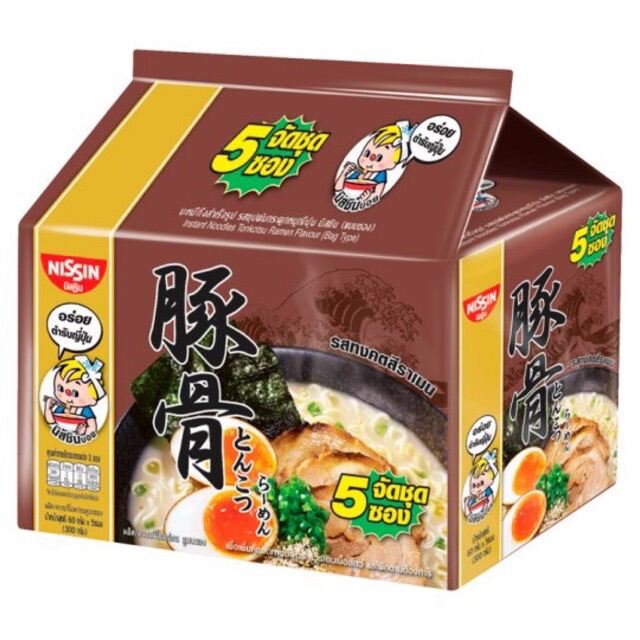 Nissin นิสชิน บะหมี่กึ่งสำเร็จรูป รสซุปต้มกระดูกหมูญี่ปุ่น 60กรัม แพค 5 ซอง