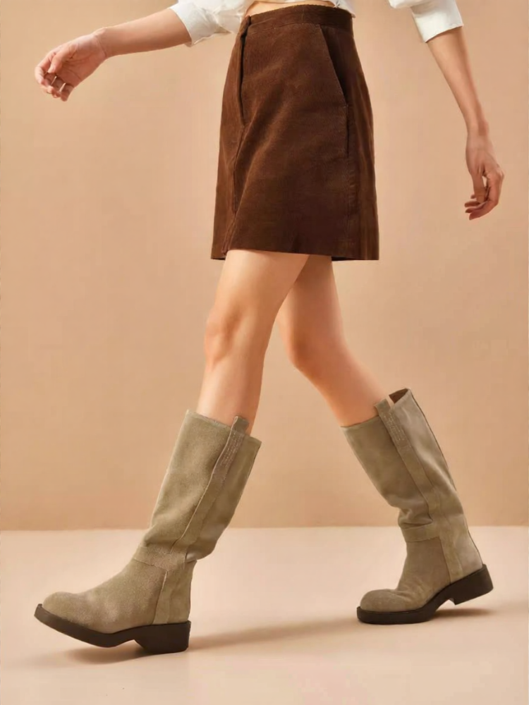 BeauToday | Thick Sole Brown Leather Long Boots ราคา 9,089 บาท*ส่งฟรี