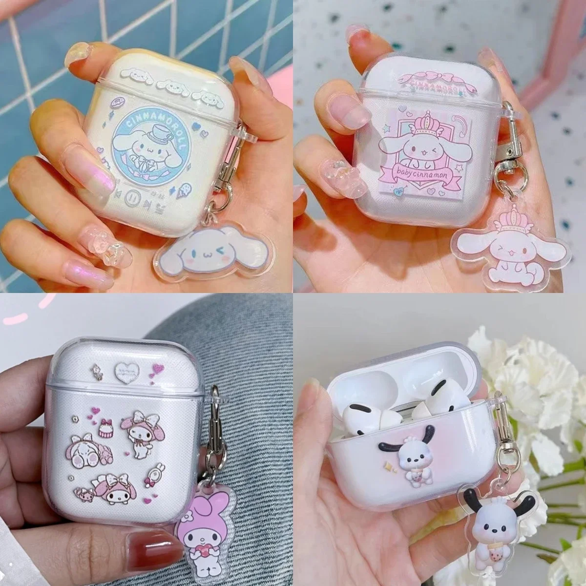Sanrio Melody Cinnamoroll Pochacco สําหรับ Airpods 1 2 3 Pro หูฟังไร้สายสําหรับ Airpods Pro2 พร้อมจี้ ราคา 84 บาท*ส่งฟรี