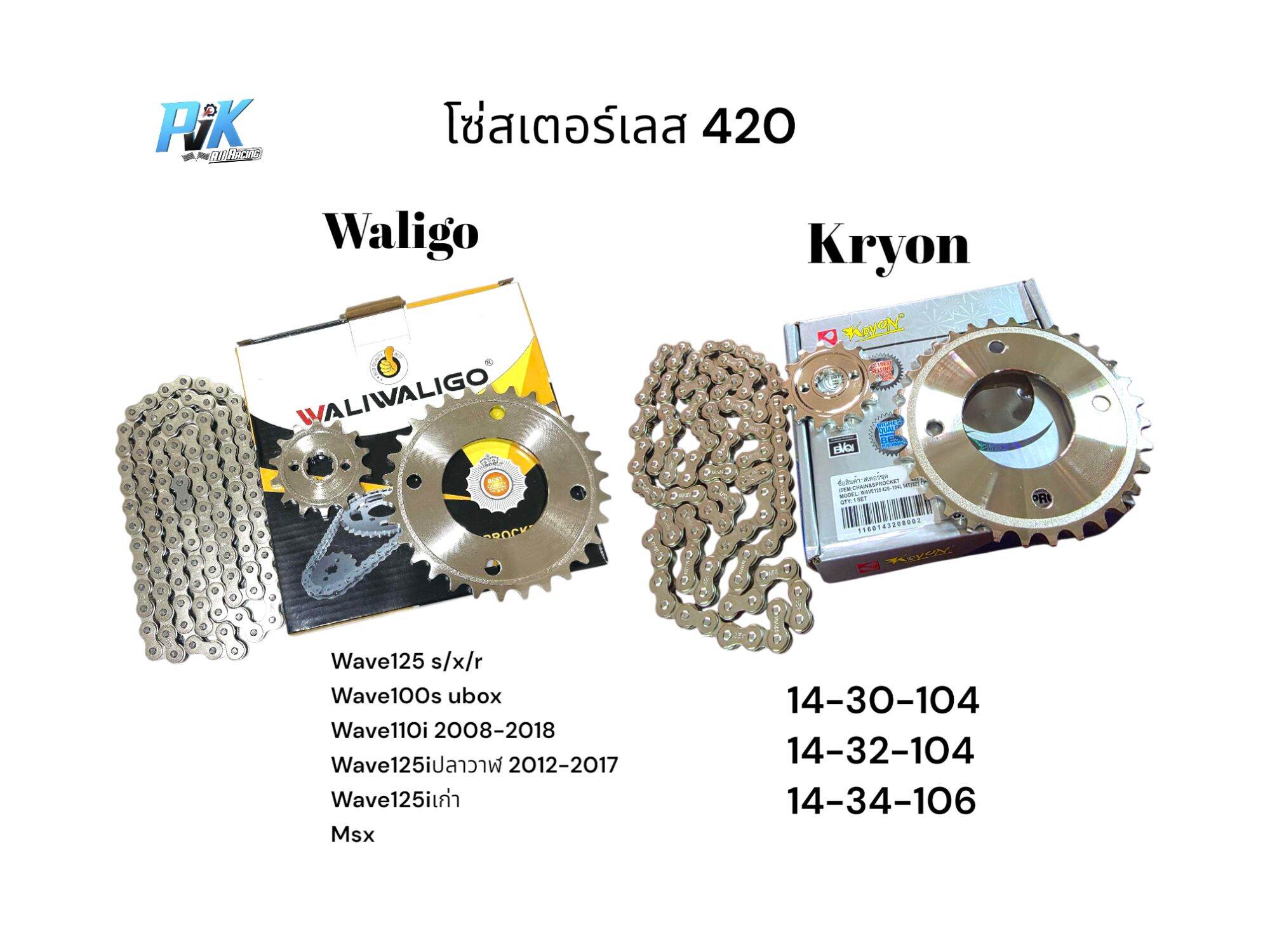 โซ่สเตอร์ชุดเลส 420 Wave110i ปี2008-2018 Wave125i เก่า Wave125iปลาวาฬปี12-18 Wave125 s/r/x Wave100sUbox MSX ราคา 209 บาท*ส่งฟรี