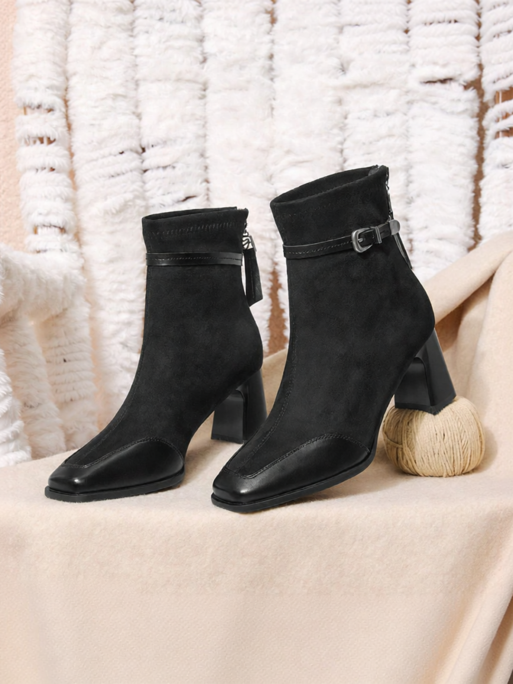 BASTO | Fashionable Chunky High Heel Short Boots - ยี่ห้อ BASTO ราคา 3,640 บาท*ส่งฟรี