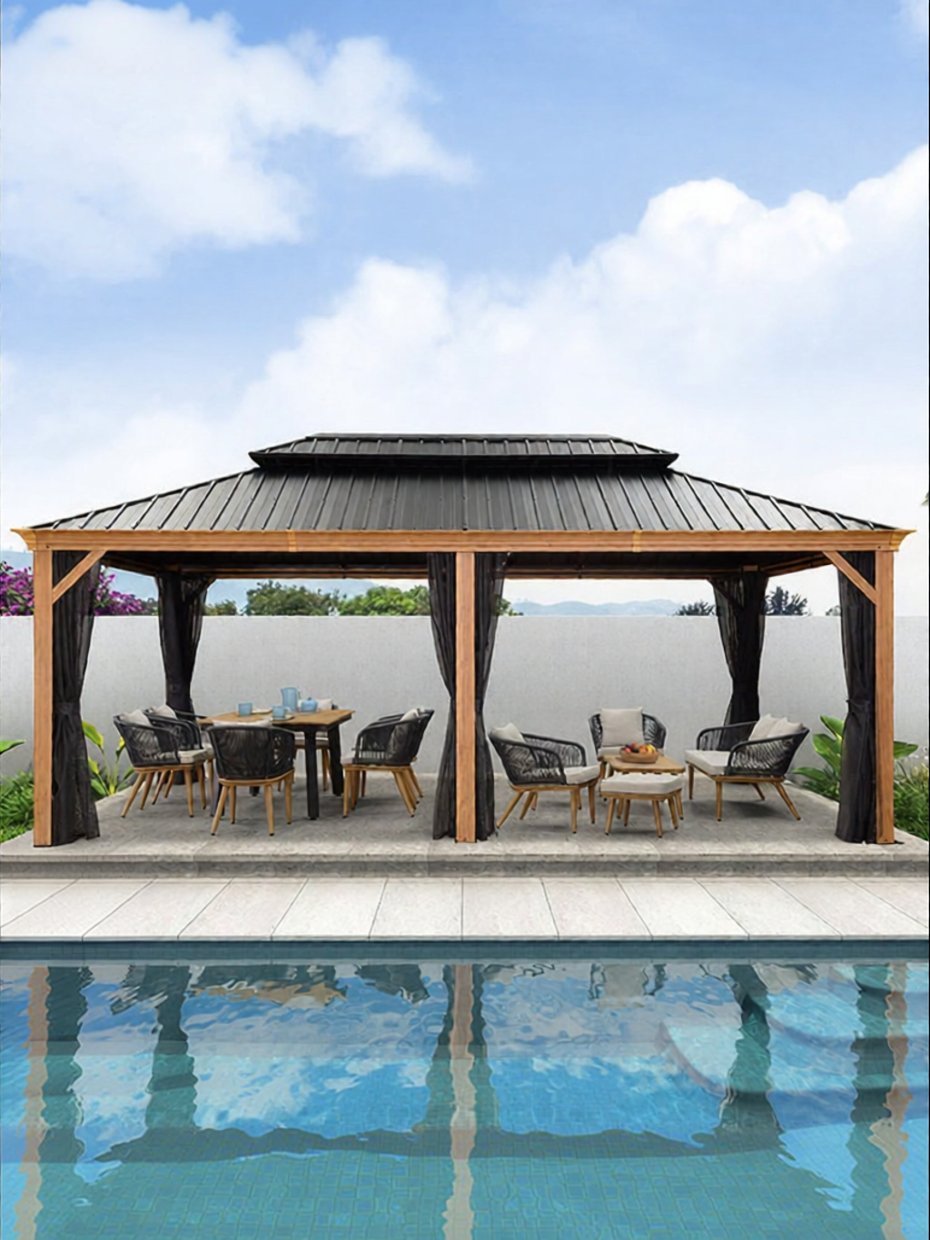 ST MIRREN | Traditional Chinese Style Aluminum Wooden Finish Pavilion ราคา 114,897 บาท*ส่งฟรี