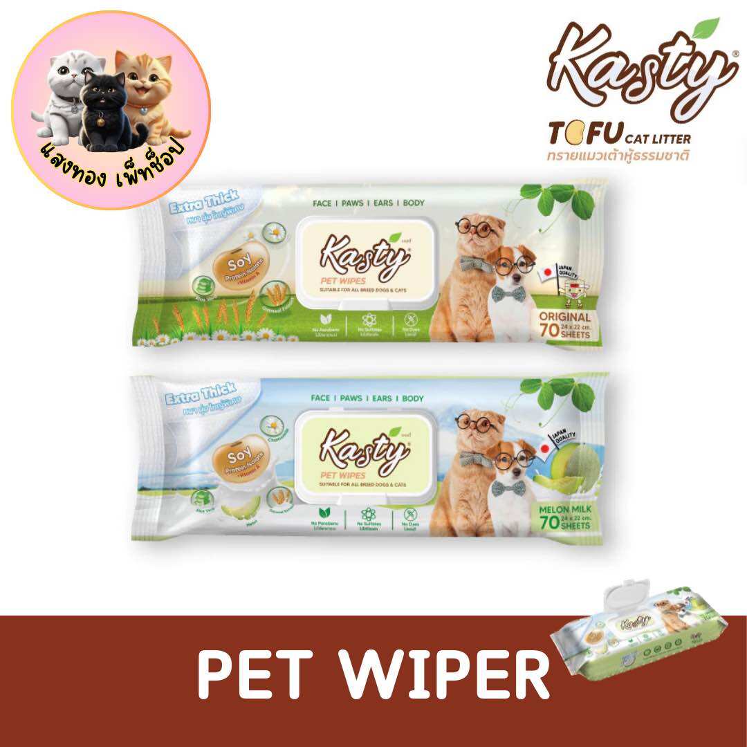Kasty Pet Wipes, Wet Cleaning Wipes, Wet Wipes for Dogs and Cats, Sheet Size 24 X 22 Cm. (70 Sheets/Pack) ราคา 190 บาท*ส่งฟรี