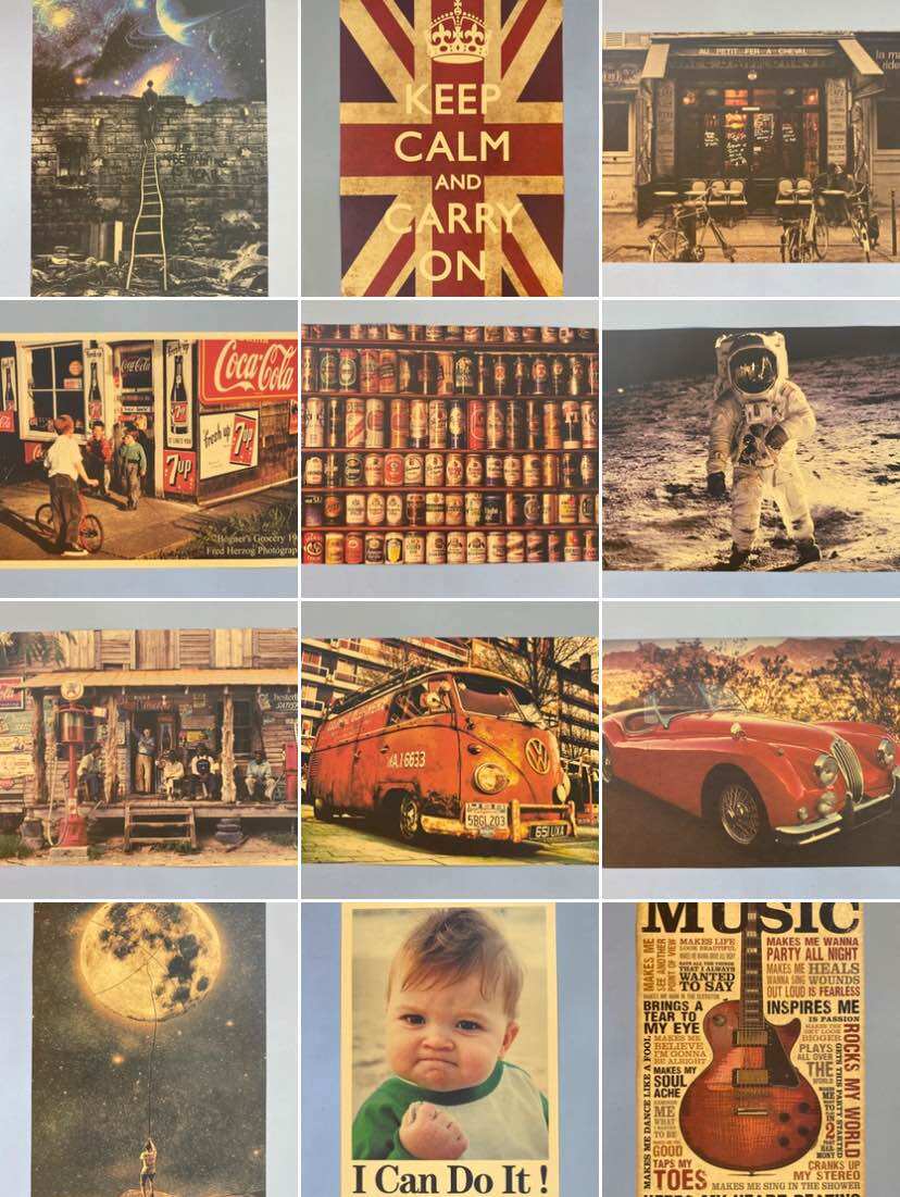 Vintage Posters, Set of 5 Pictures, Decorate Your Cafe Room/Bedroom, Kraft Style, Retro Loft. ราคา 95 บาท*ส่งฟรี