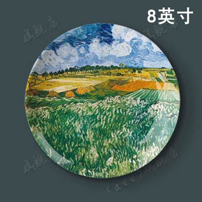 จานตกแต่งภาพสีน้ำมันแวนโก๊ะขนาด8นิ้วจานแขวนผนังของตกแต่งผนังพื้นหลังห้องอาหารห้องรับแขกสไตล์ยุโรปจานเซรามิค  การจำแนกสี 8นิ้ว Van Gogh จานกระเบื้อง-012