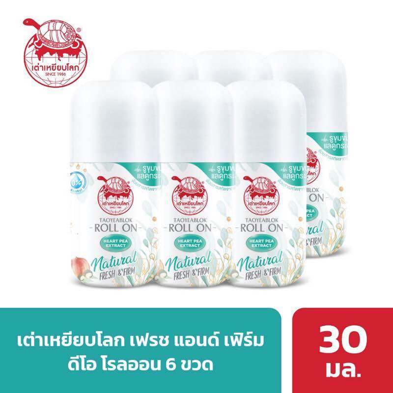 Pack of 6 Bottles, Turtle Steps on the World, Deodorant 5 Formula, Deodorant Roll-On, Size 30g X 6 Bottles. ราคา 379 บาท*ส่งฟรี