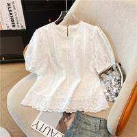 SHIMANQING | เสื้อเชิ้ตแขนสั้นสีขาว ชีฟองลูกไม้ ไซส์ใหญ่