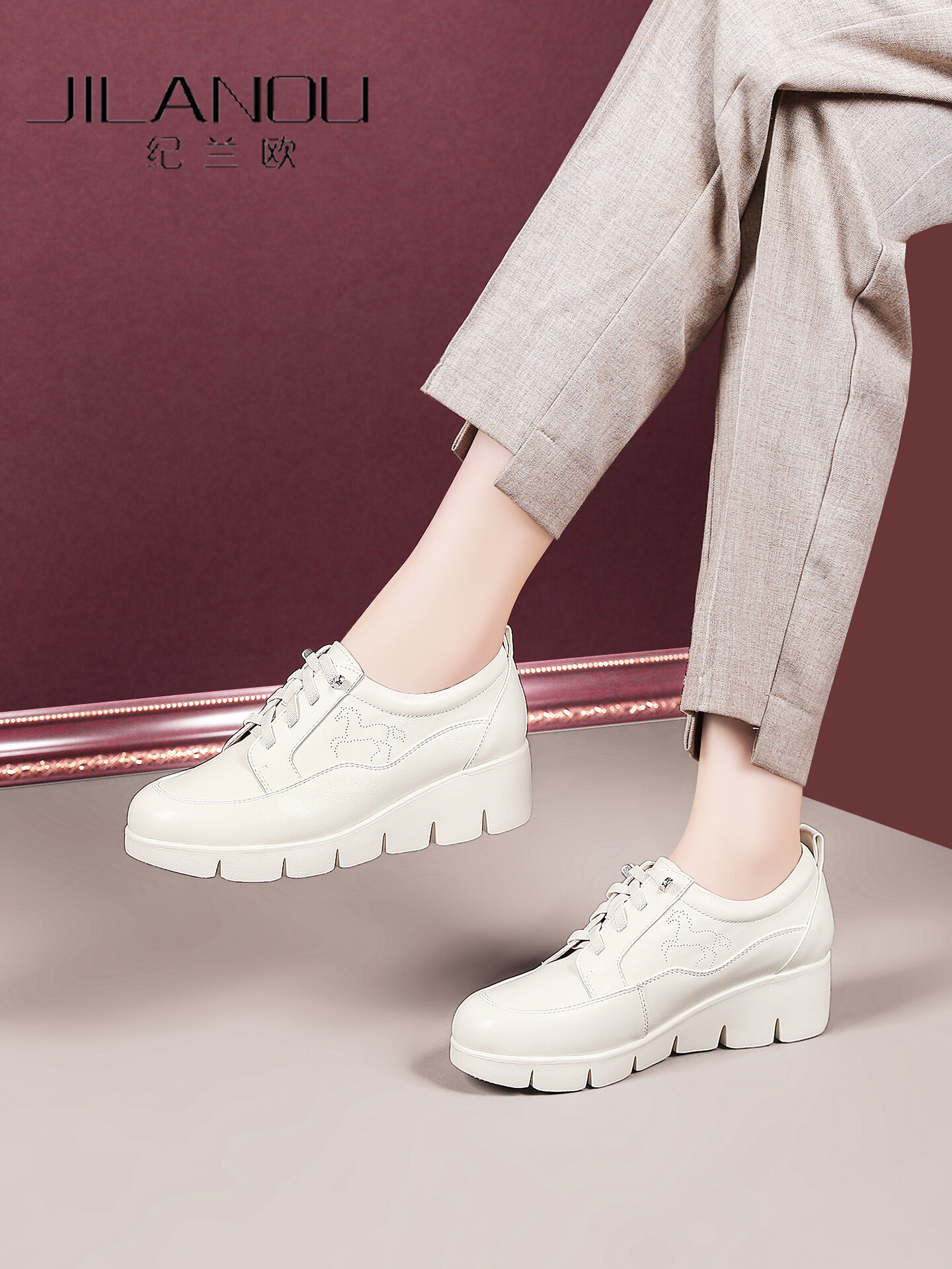 JILANOU | Genuine Leather White Platform Women's Leisure Shoes ราคา 3,738 บาท*ส่งฟรี