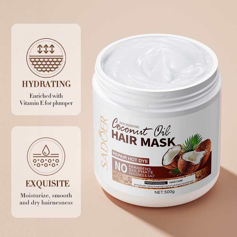 ครีมนวดผม น้ำมันมะพร้าว Sadoer 500g. Coconut Hair Mask เครตินผมสวย ครีม