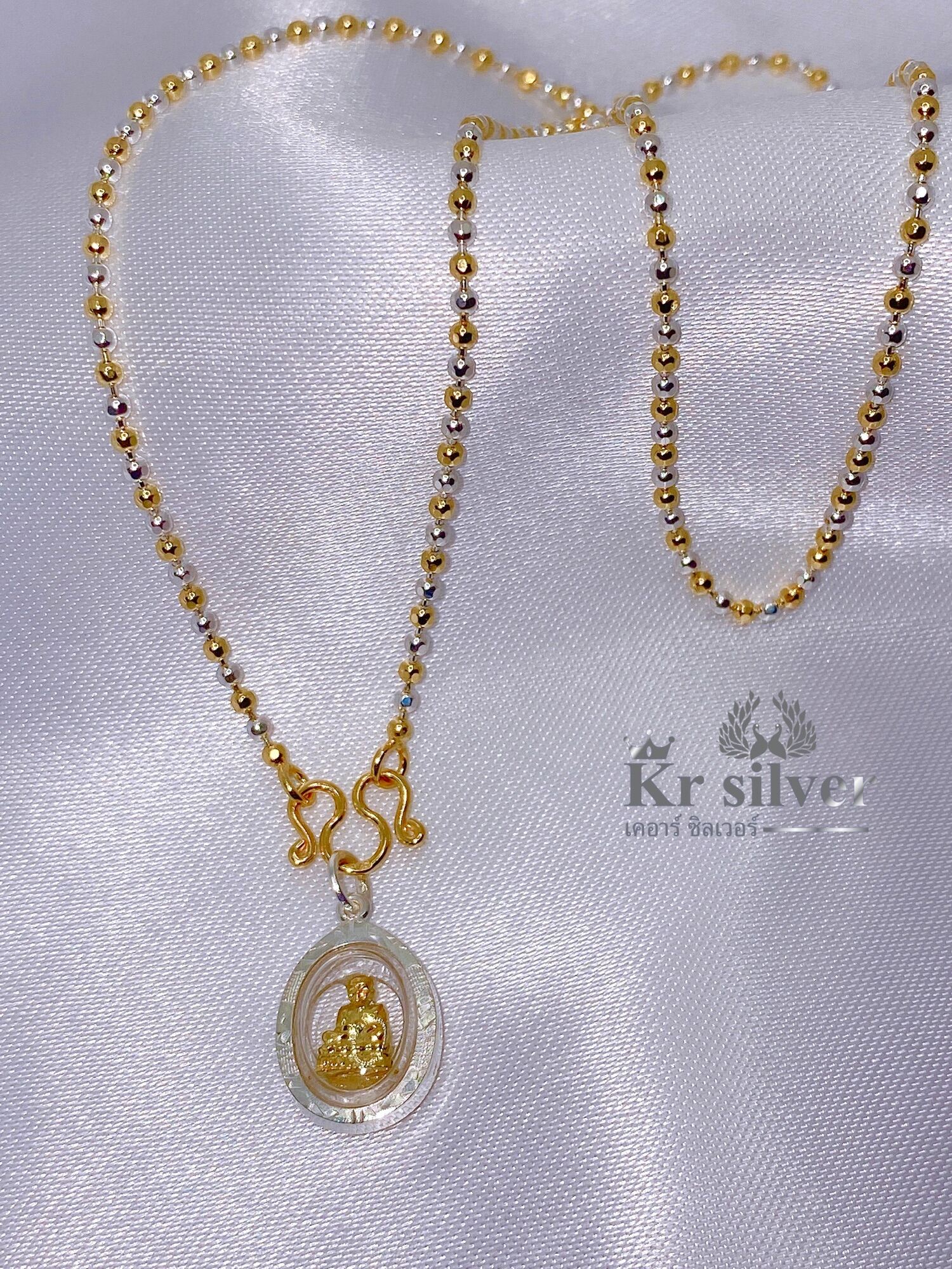 Kr silver | สร้อยคอเงินแท้ สองกษัตริย์ พร้อมจี้เงินแท้(หลวงปู่ทวด)