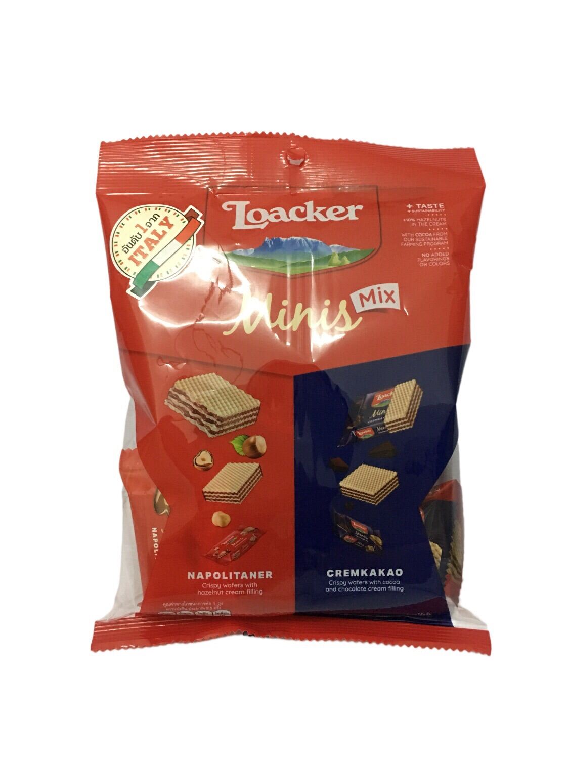 ??#1 LOACKER Minis Mix Wafer - Napolitaner & Cremkakao Flavors 80g?อันดับ 1 จากอิตาลี ล็อกเกอร์ มินิเวเฟอร์สอดไส้ครีมคละรส รสเฮเซลนัตและรสช็อกโกแลต?