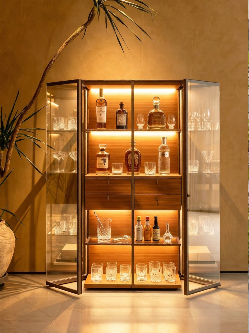 PURPLELEAF | Italian Luxury Double Door Glass Display Storage Cabinet