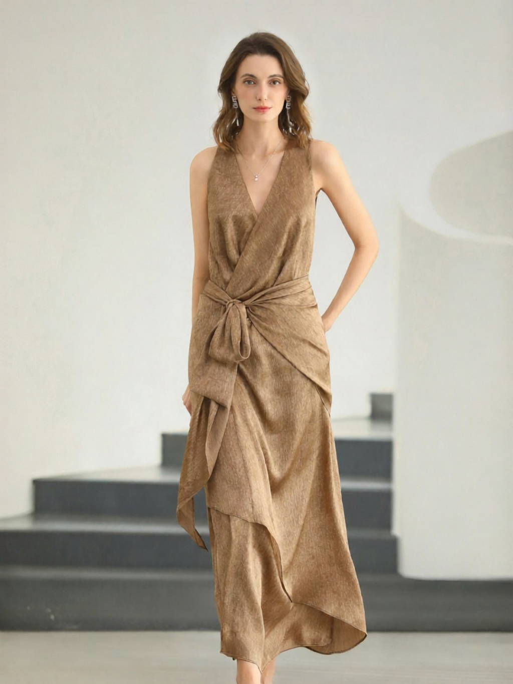 COCOBELLA | Design V-Neck Wrap Irregular Band Women Dress ราคา 6,419 บาท*ส่งฟรี