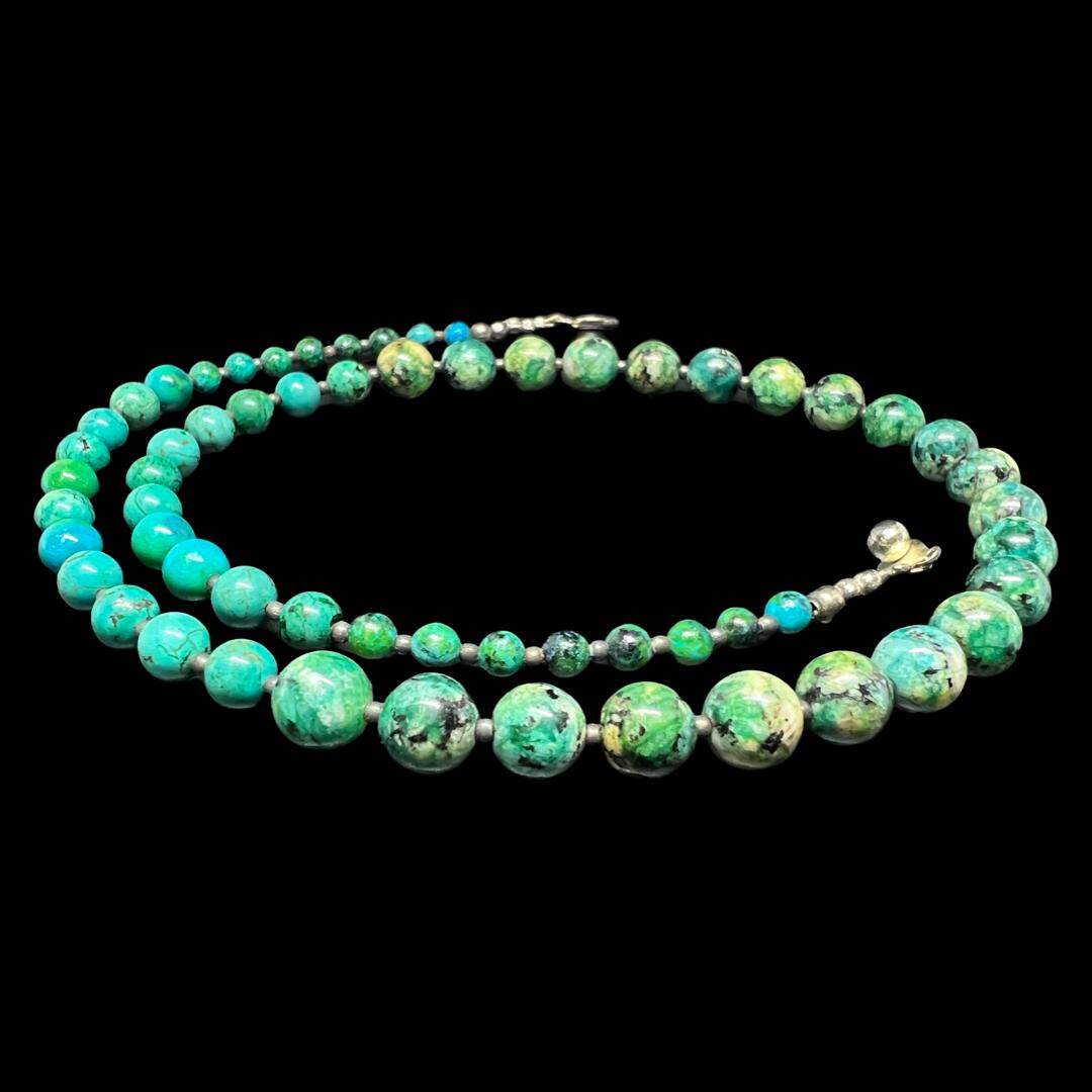 8mm Green Turquoise Round Bead Necklace With Heart Pendant – 18 Inches – Handmade