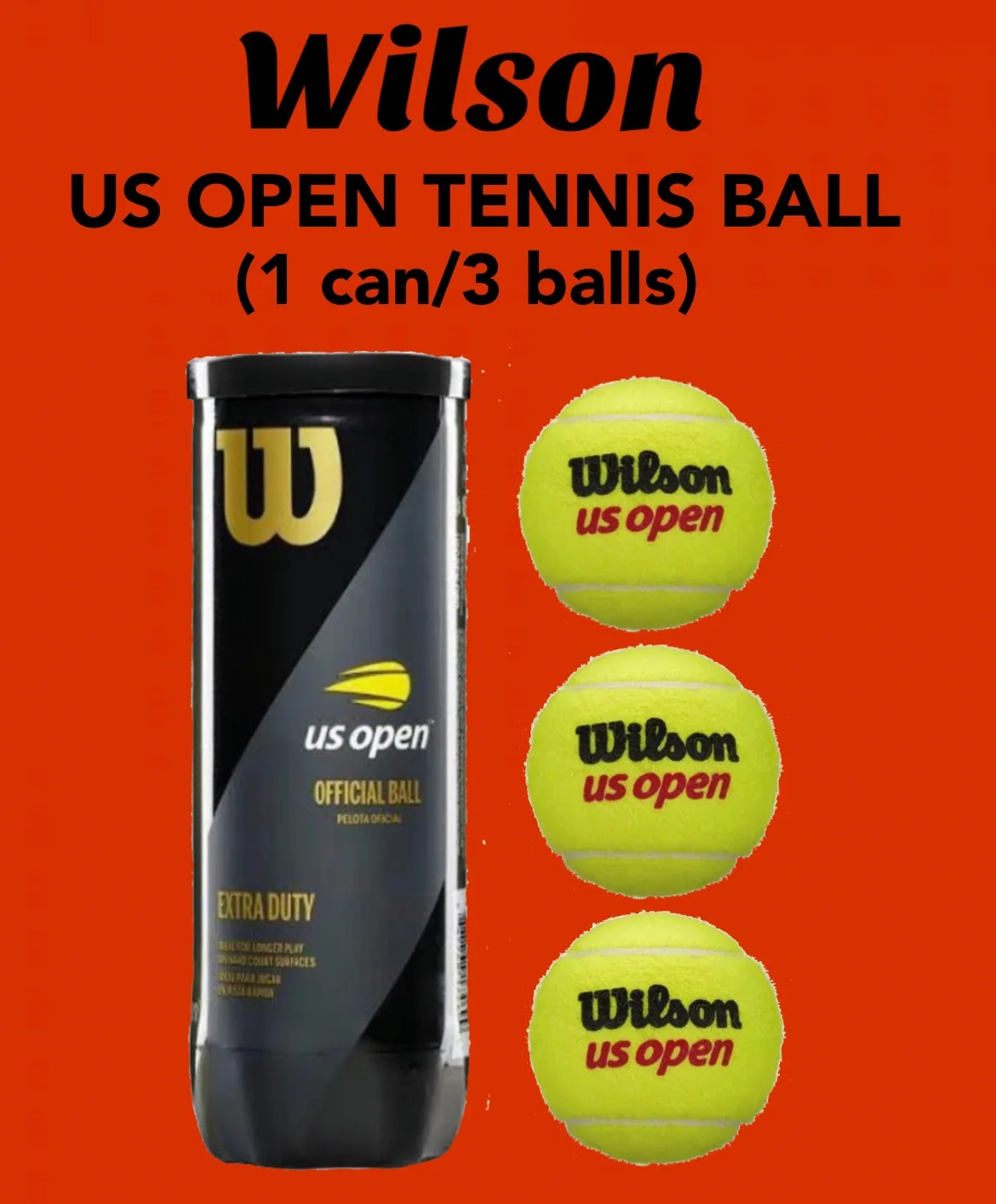 Tennis ball Wilson Us open (1 can/3 balls) NEW Official ball ลูกเทนนิส คุณภาพดี เหมาะสำหรับผู้เล่นออกกำลังกายและแข่งขัน รับรองมาตรฐาน