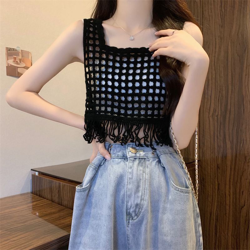 AVAFASHION🧸เสื้อสายเดี่ยว แบบสวม แต่งริ้วระบาย ถักไหมพรม น่ารักสไตล์ ...