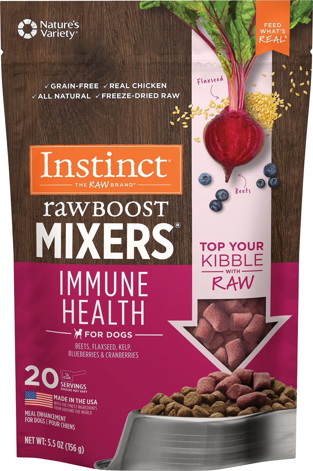 อาหารสุนัข Instinct Raw Boost Mixers สูตร Immune Health ทอปปิ้งอาหารสุนัข ขนาด 156 g